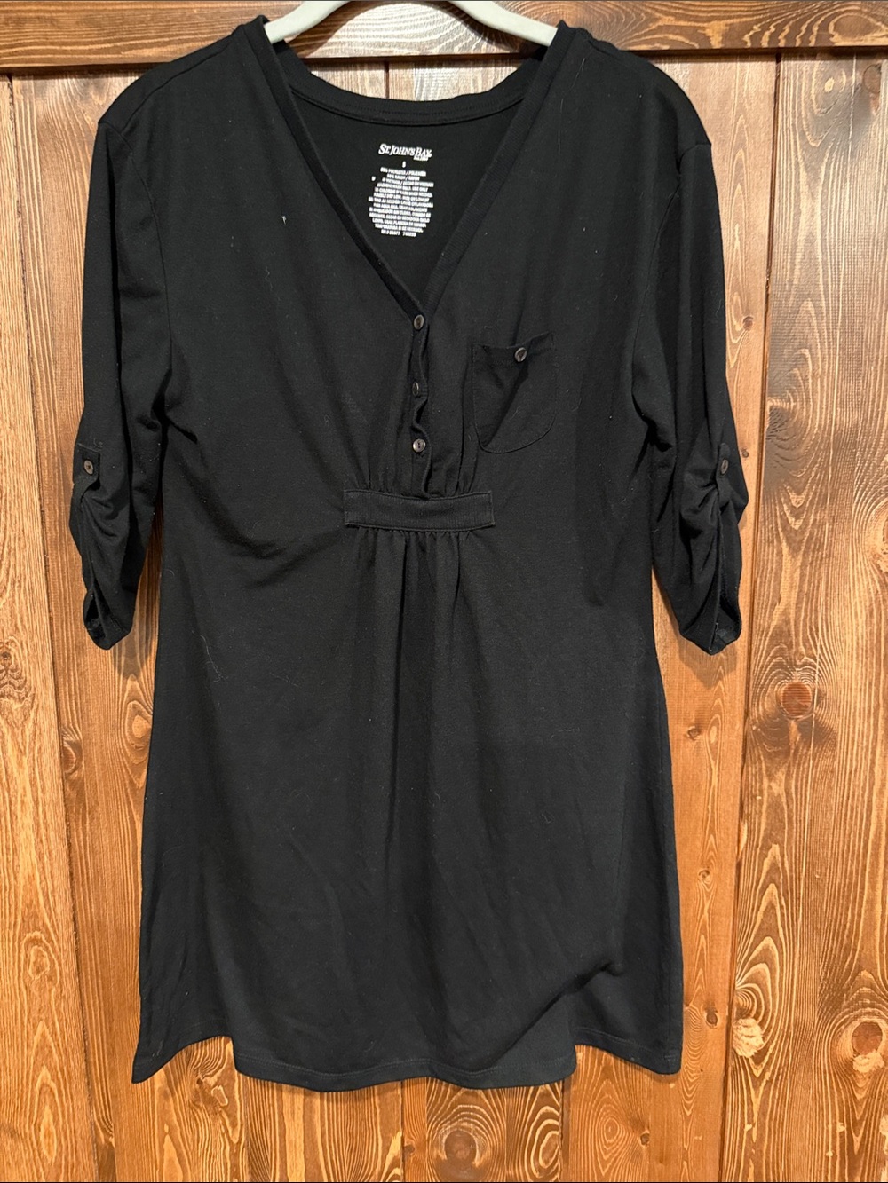 St. John's Bay Black V-Neck Button-Front Swim Coverup Tunic